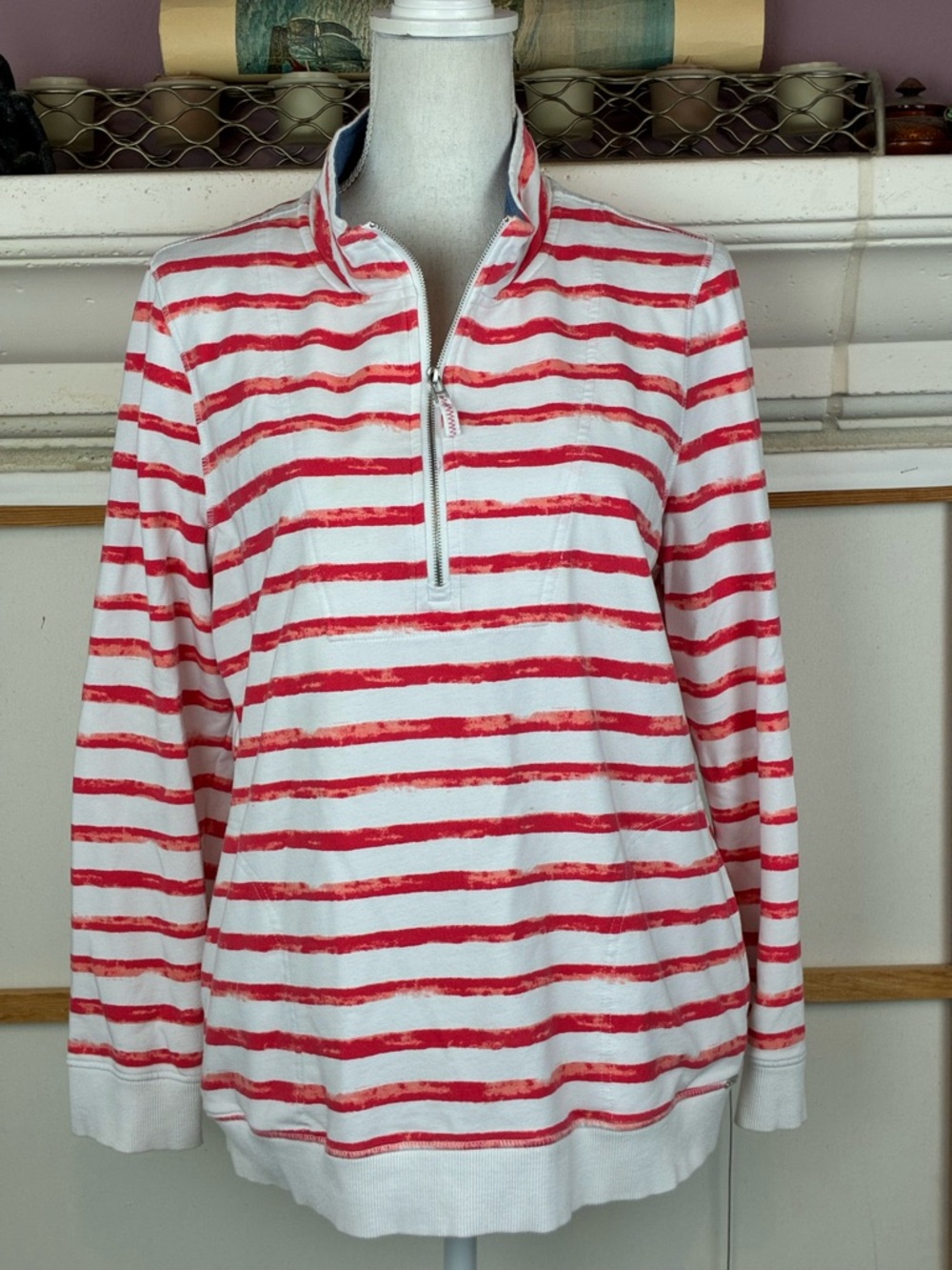 Imove by FJD French Coral/ Red & White Striped Quarter-Zip Sweatshirt w/ pockets
